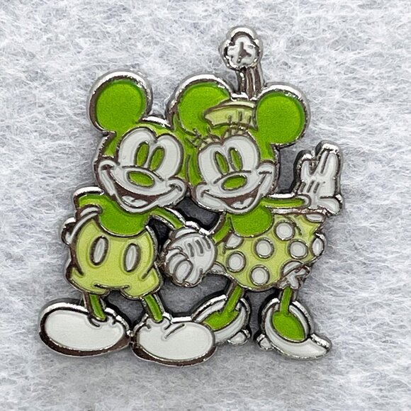 🔮 5/$25 Disney Green And White Classic Mickey And‎ Minnie Mouse Pin - Picture 1 of 2